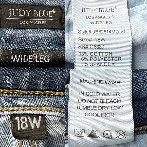 Judy Blue High Waist Wide Leg Jeans Distressed Vintage Wash size 18W - Picture 15 of 16